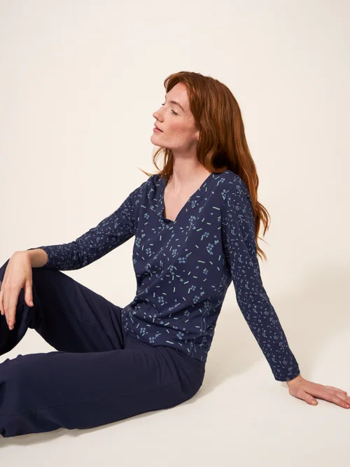 Nelly Langarm-T-Shirt - Marineblauer Aufdruck - 38 Bild 2