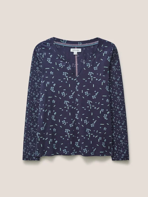 Nelly Langarm-T-Shirt - Marineblauer Aufdruck - 38 Bild 4