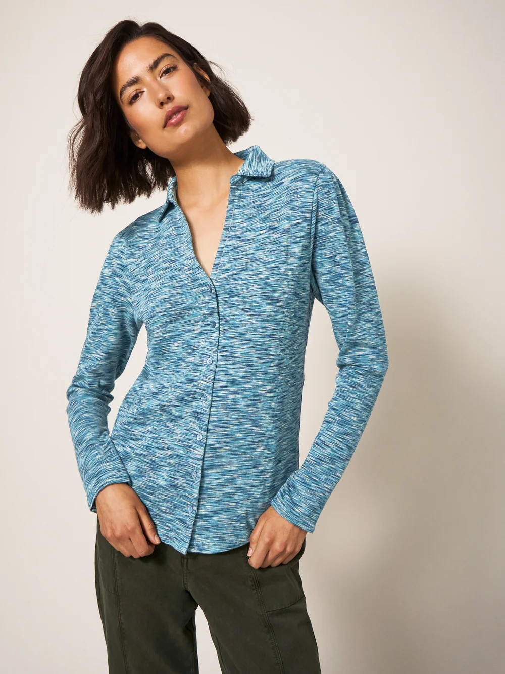 Rosie Jerseybluse mit Rippenstruktur - Blaugrün Mehrfarbig - 38 Bild 1
