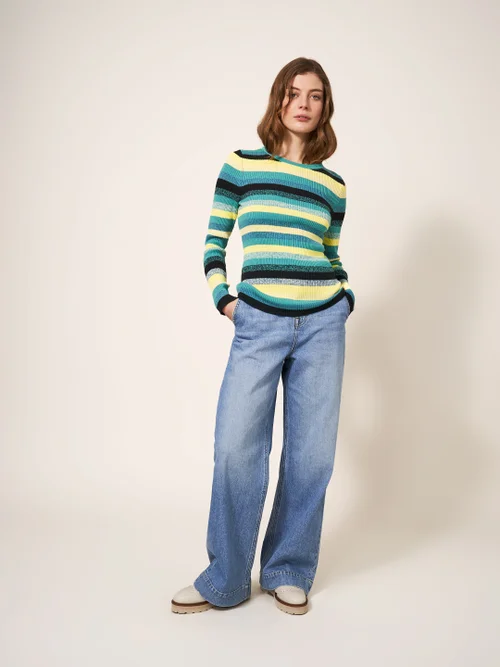 Eng anliegender Pullover mit Rippenstruktur - Blaugrün Mehrfarbig - 38 Bild 1