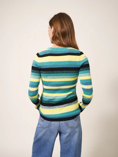 Eng anliegender Pullover mit Rippenstruktur - Blaugrün Mehrfarbig - 38 Bild 3