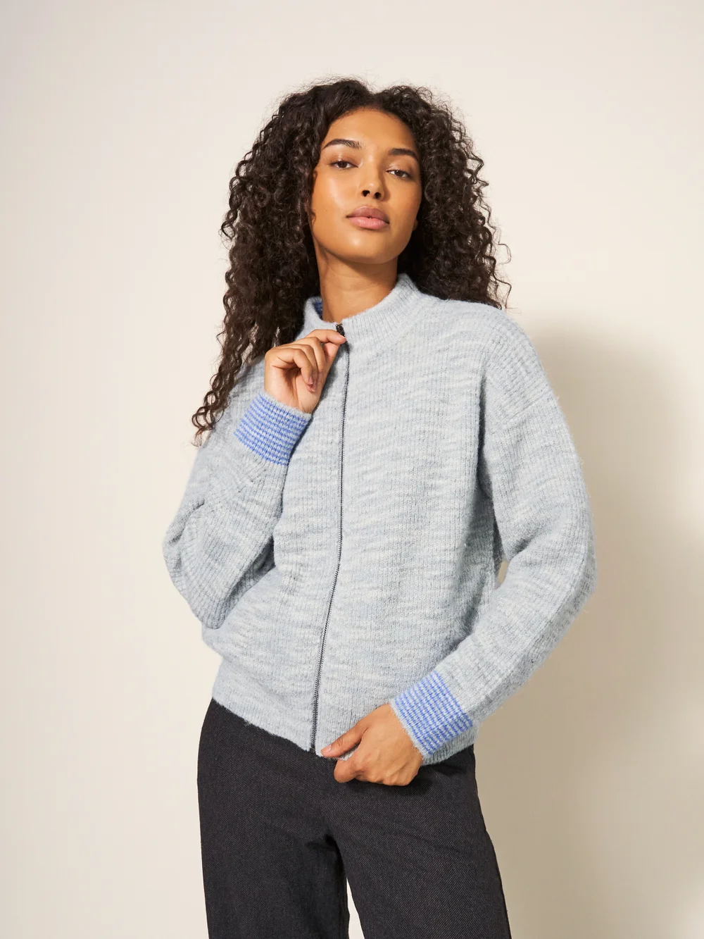 Weekend Strickjacke im Bomberstil - Grau meliert - 38 Bild 1