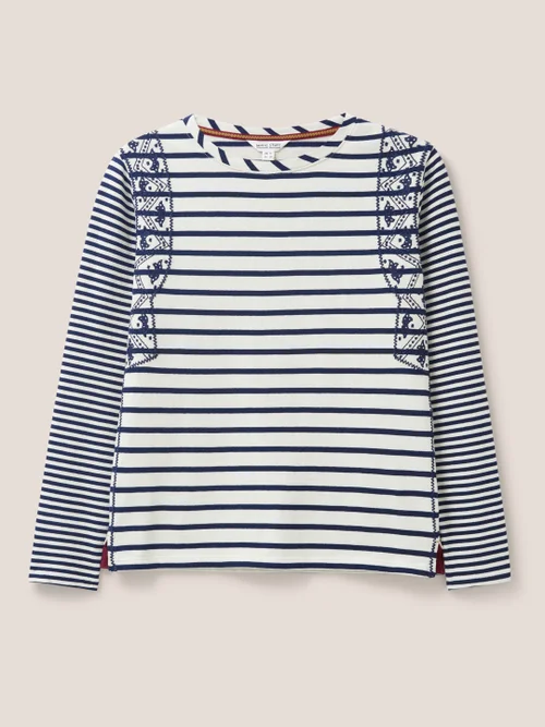 Whisper Gestreiftes Langarmtop mit Stickerei - Blau Mehrfarbig - 38 Bild 4