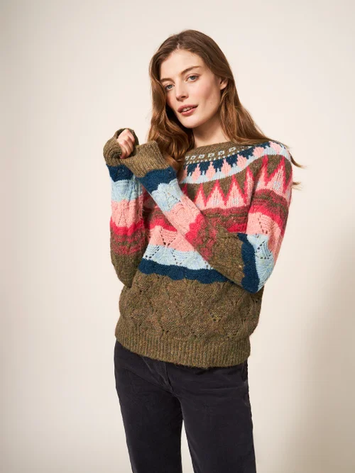 Gemusterter Pullover - Pink Mehrfarbig - 38 Bild 1