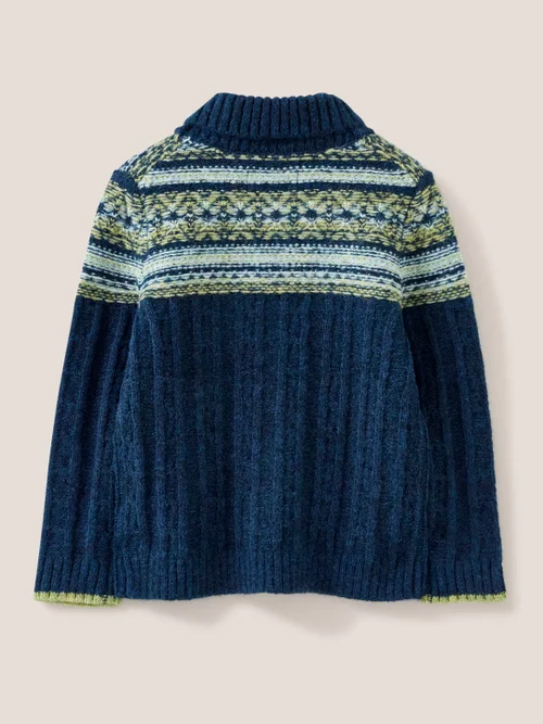 Pullover mit Schalkragen und Fairisle-Muster - Blaugrün Mehrfarbig - 3-4 Jahre Bild 3