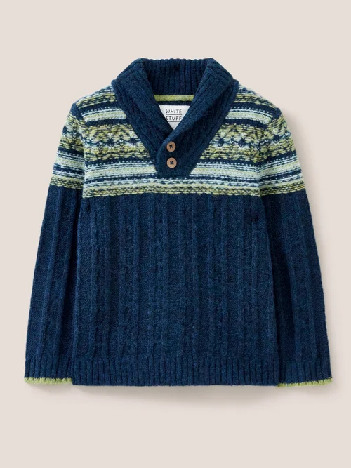 Pullover mit Schalkragen und Fairisle-Muster - Blaugrün Mehrfarbig - 3-4 Jahre Bild 1