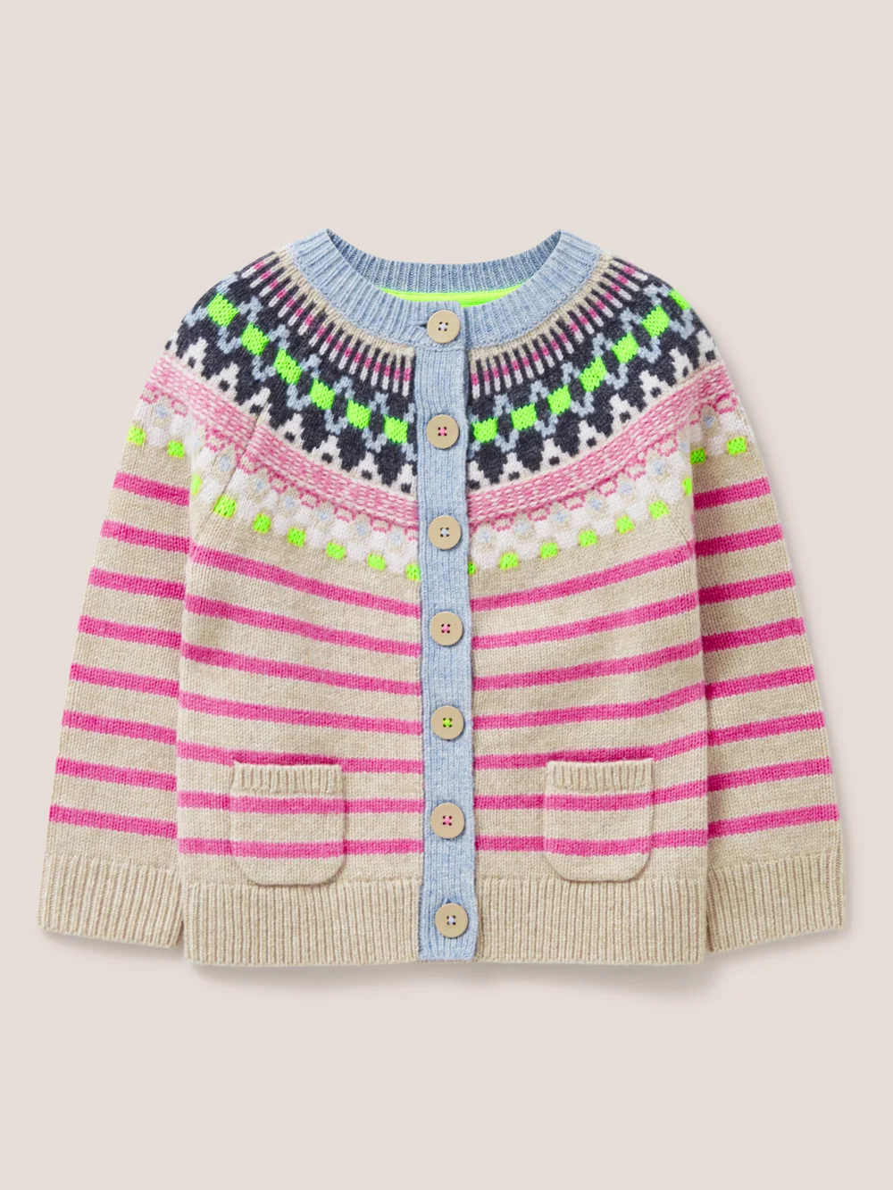 Mini Me Strickjacke mit Fairisle-Muster - Natur Mehrfarbig - 3-4 Jahre Bild 1