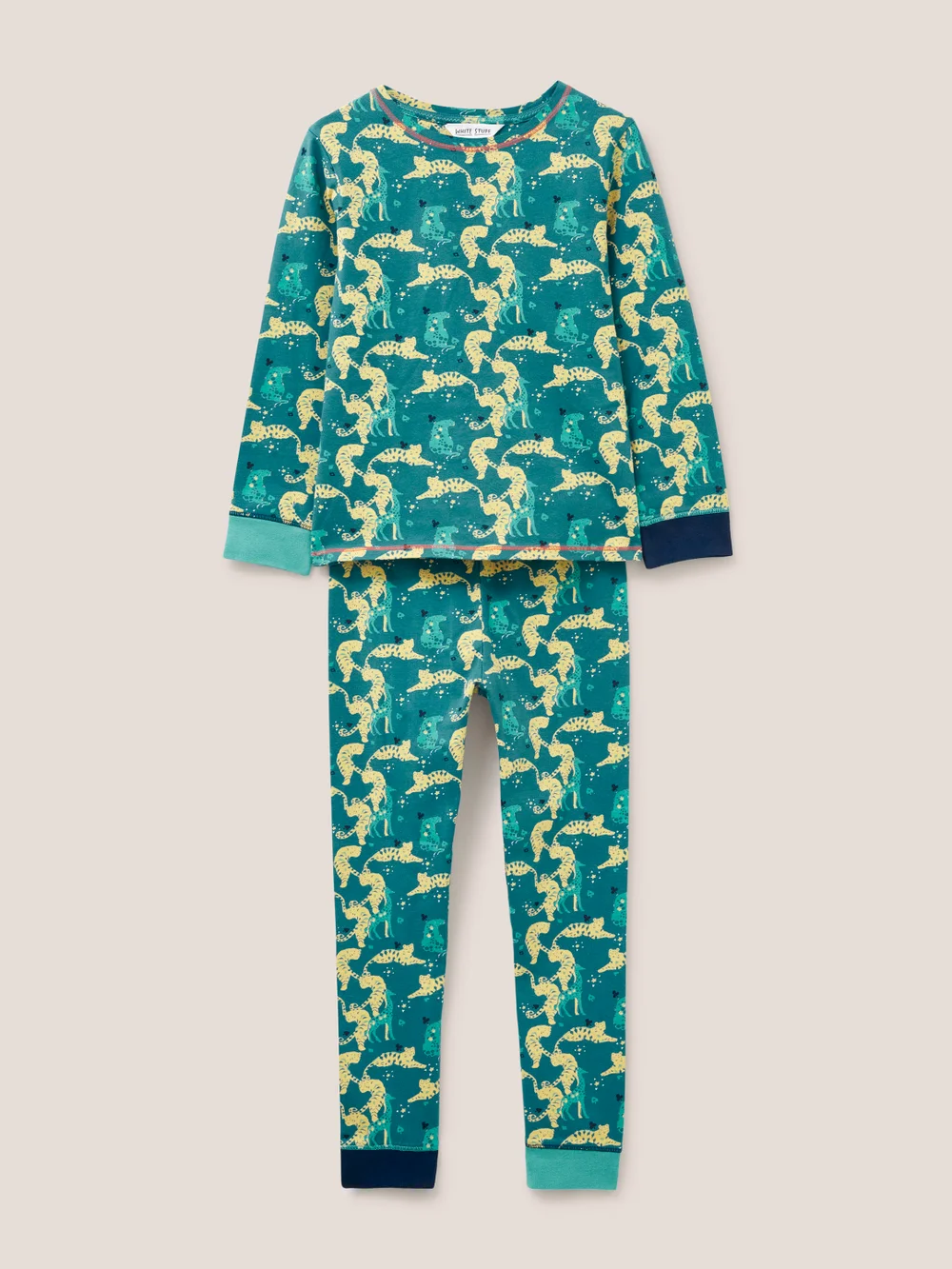 Pyjama-Set mit Tiger-Print - Blaugrüner Aufdruck - 3-4 Jahre Bild 1