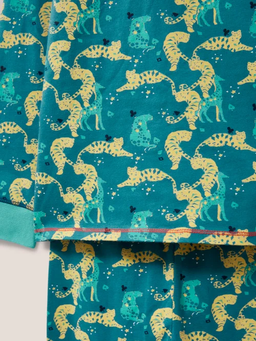 Pyjama-Set mit Tiger-Print - Blaugrüner Aufdruck - 3-4 Jahre Bild 2