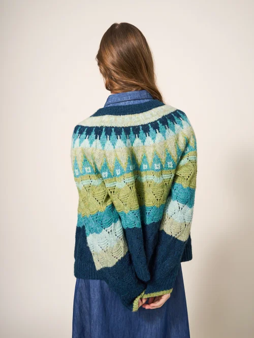 Gemusterte Strickjacke - Grün Mehrfarbig - 34 Bild 3