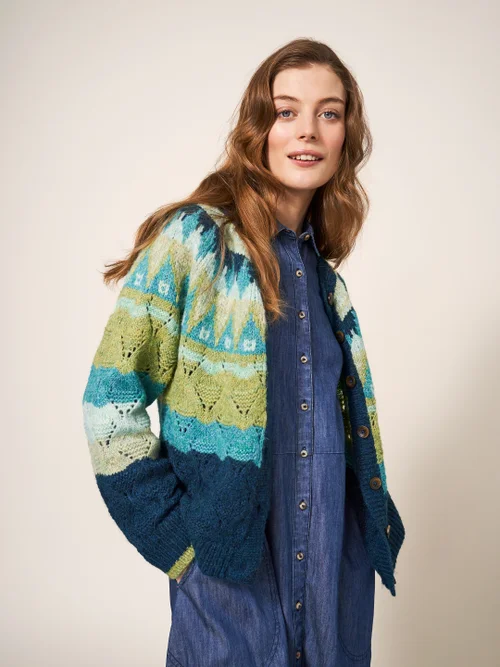 Gemusterte Strickjacke - Grün Mehrfarbig - 34 Bild 1