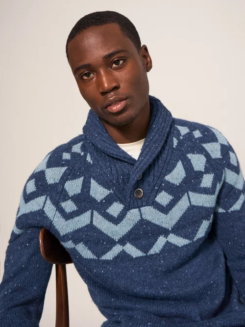 Arundel Pullover mit Schalkragen und Geo-Muster - Marineblau Mehrfarbig - L Bild 2