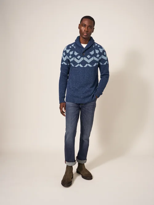 Arundel Pullover mit Schalkragen und Geo-Muster - Marineblau Mehrfarbig - L Bild 1