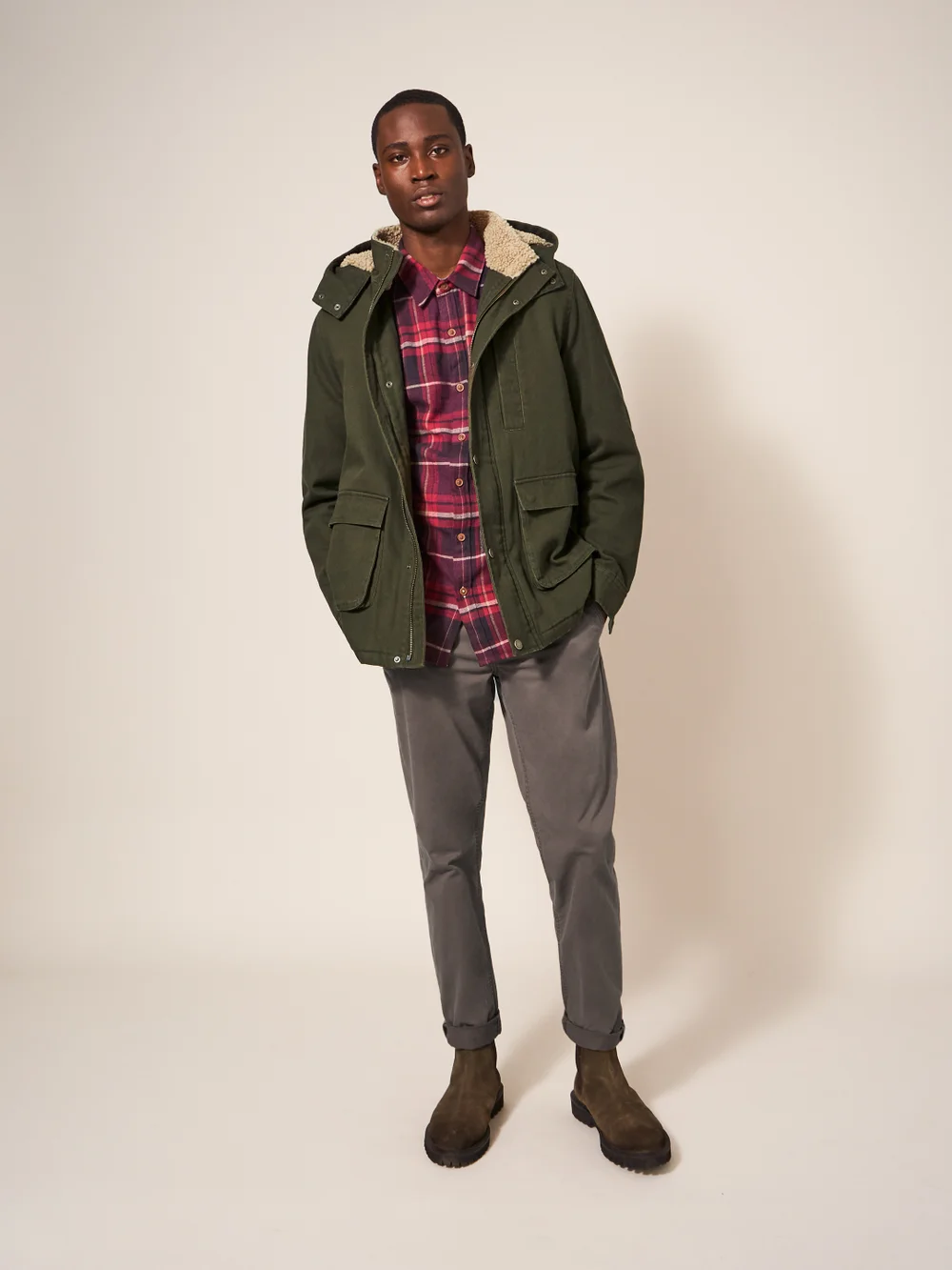 Winterjacke mit Futter aus Teddyfell - Khaki-Grün - L Bild 1