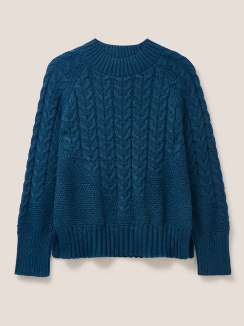 Pullover mit Zopfstrickmuster - Mittelblau - 34 Bild 4