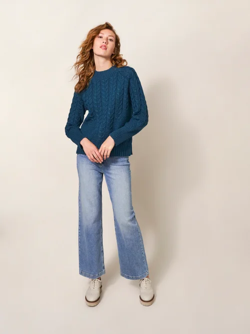 Pullover mit Zopfstrickmuster - Mittelblau - 34 Bild 1