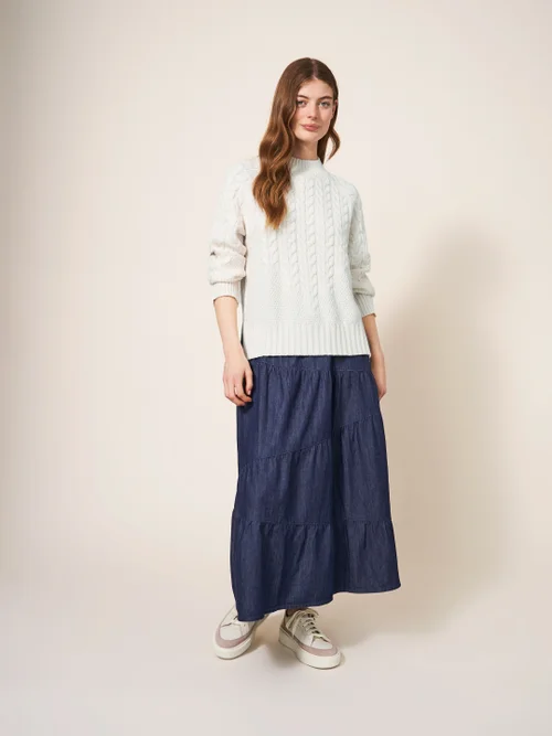 Pullover mit Zopfstrickmuster - Blasses Elfenbein - 34 Bild 1