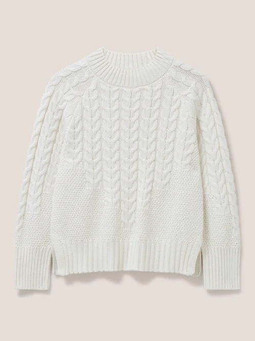 Pullover mit Zopfstrickmuster - Blasses Elfenbein - 34 Bild 4