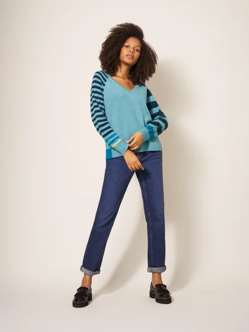 Clara Kaschmirpullover mit V-Ausschnitt - Blau Mehrfarbig - 34 Bild 1