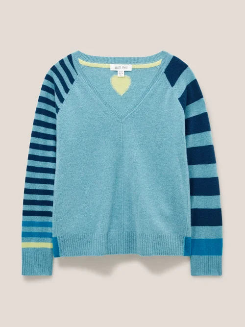 Clara Kaschmirpullover mit V-Ausschnitt - Blau Mehrfarbig - 34 Bild 4