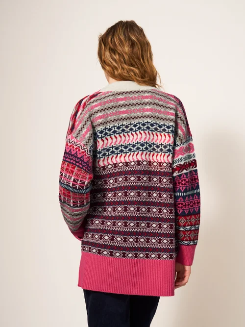 Cocoon Offene Strickjacke mit Fairisle Muster - Rot Mehrfarbig - 34 Bild 3