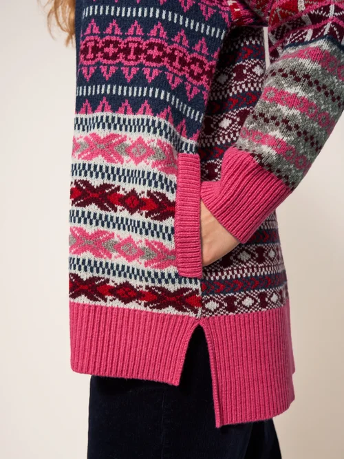 Cocoon Offene Strickjacke mit Fairisle Muster - Rot Mehrfarbig - 34 Bild 2