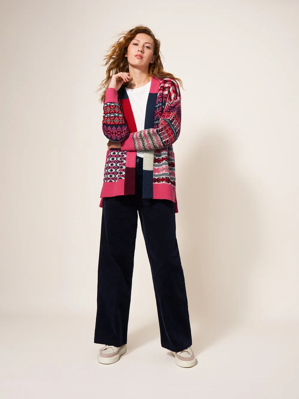 Cocoon Offene Strickjacke mit Fairisle Muster - Rot Mehrfarbig - 34 Bild 1