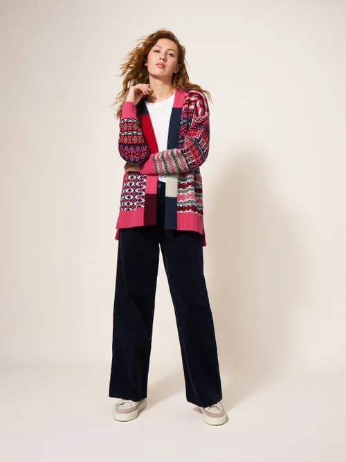 Cocoon Offene Strickjacke mit Fairisle Muster - Rot Mehrfarbig - 34 Bild 1