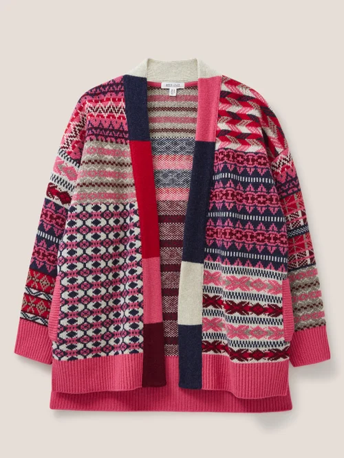 Cocoon Offene Strickjacke mit Fairisle Muster - Rot Mehrfarbig - 34 Bild 4