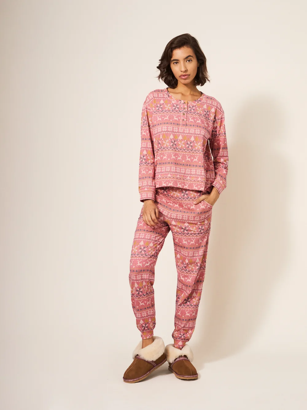 Freya Jogginghose mit Rentiermuster - Pink Mehrfarbig - L Bild 1