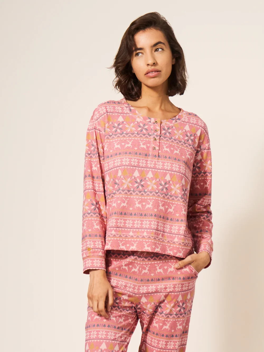 Pyjamatop mit Rentiermuster - Pink Mehrfarbig - L Bild 1