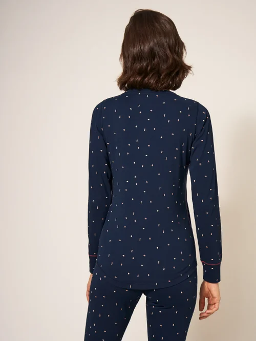 Henley Pyjamatop mit Geo-Print - Marineblau Mehrfarbig - L Bild 3