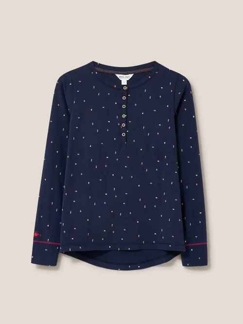 Henley Pyjamatop mit Geo-Print - Marineblau Mehrfarbig - L Bild 4
