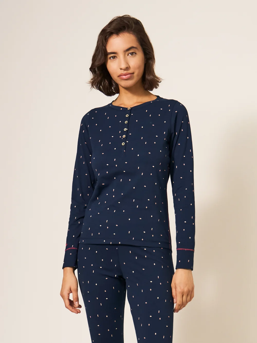 Henley Pyjamatop mit Geo-Print - Marineblau Mehrfarbig - L Bild 1