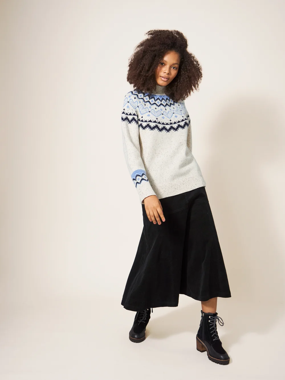 Langer Pullover mit Herzmuster - Natur Mehrfarbig - 34 Bild 1