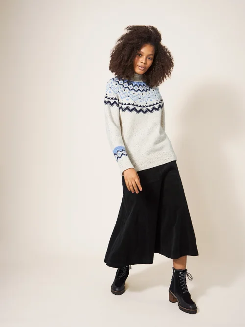 Langer Pullover mit Herzmuster - Natur Mehrfarbig - 34 Bild 1