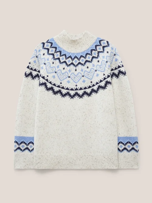 Langer Pullover mit Herzmuster - Natur Mehrfarbig - 34 Bild 4
