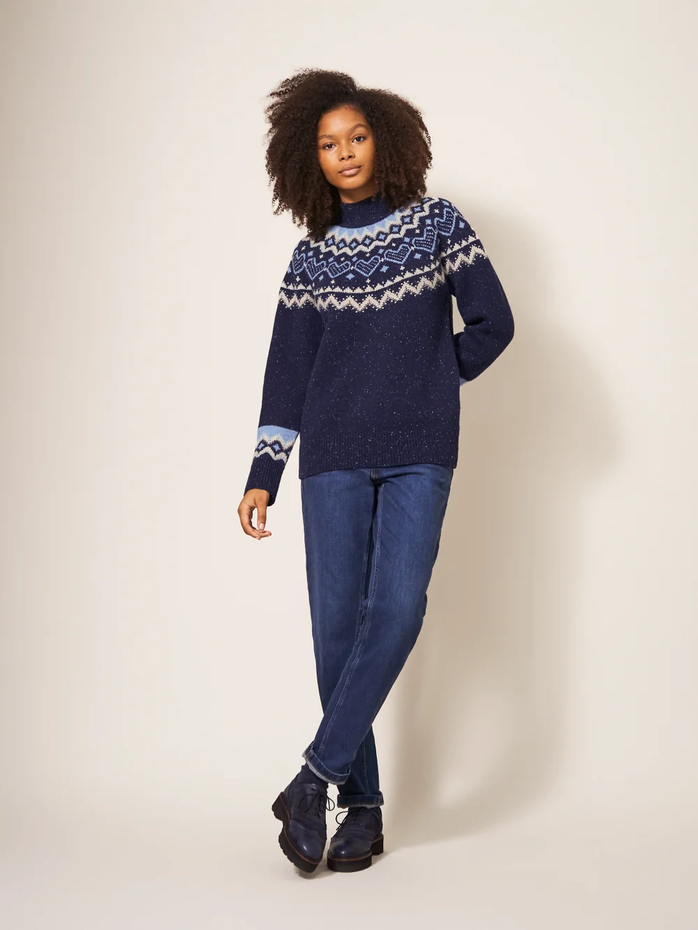 Langer Pullover mit Herzmuster - Marineblau Mehrfarbig - 34 Bild 1