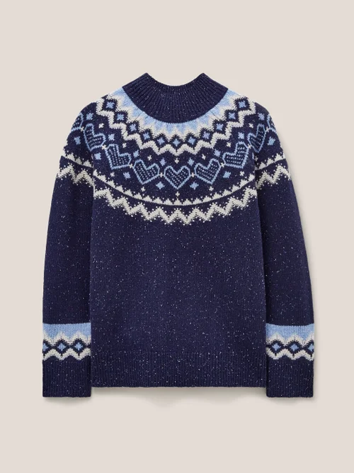 Langer Pullover mit Herzmuster - Marineblau Mehrfarbig - 34 Bild 4