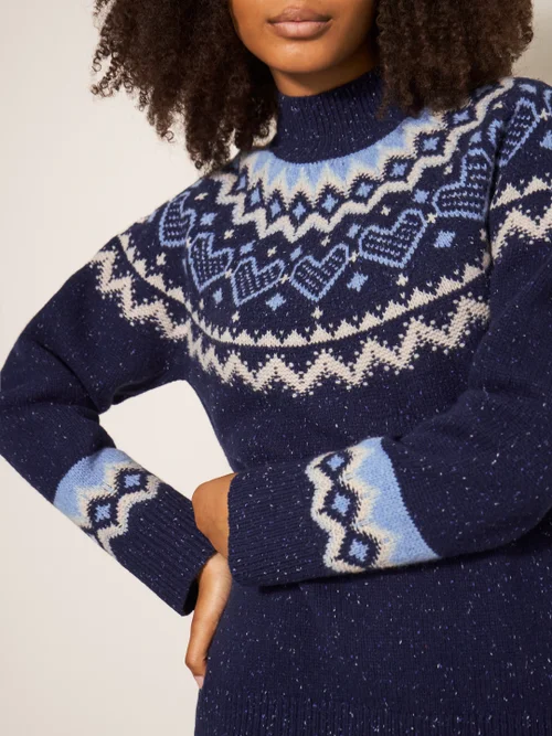 Langer Pullover mit Herzmuster - Marineblau Mehrfarbig - 34 Bild 2