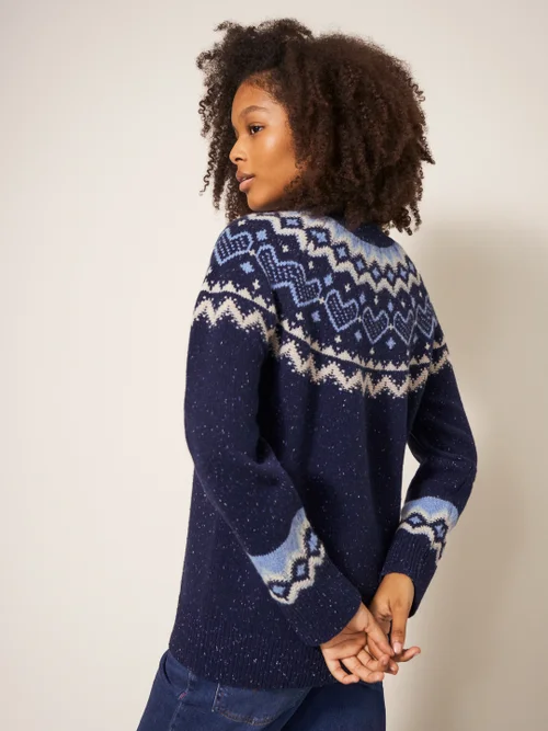 Langer Pullover mit Herzmuster - Marineblau Mehrfarbig - 34 Bild 3