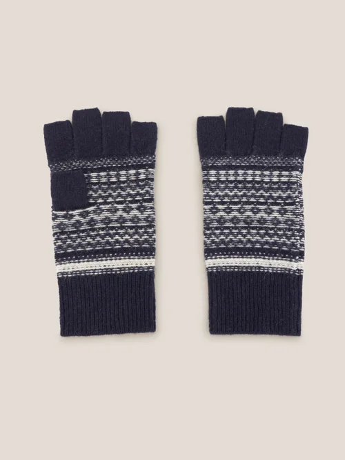 Gemusterte Handschuhe aus Lammwolle - Dunkel-Marineblau - Einheitsgröße Bild 3