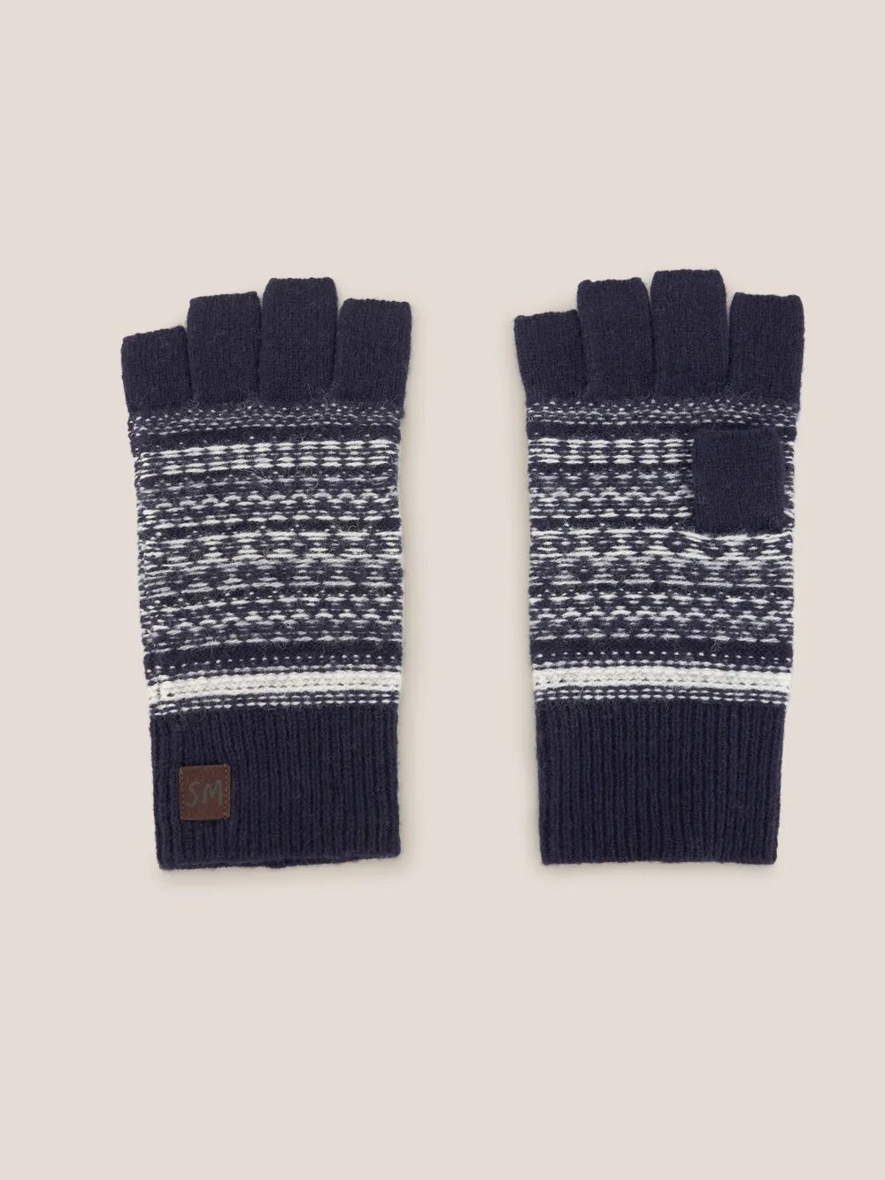 Gemusterte Handschuhe aus Lammwolle - Dunkel-Marineblau - Einheitsgröße Bild 1