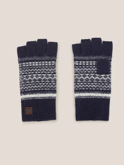 Gemusterte Handschuhe aus Lammwolle - Dunkel-Marineblau - Einheitsgröße Bild 1