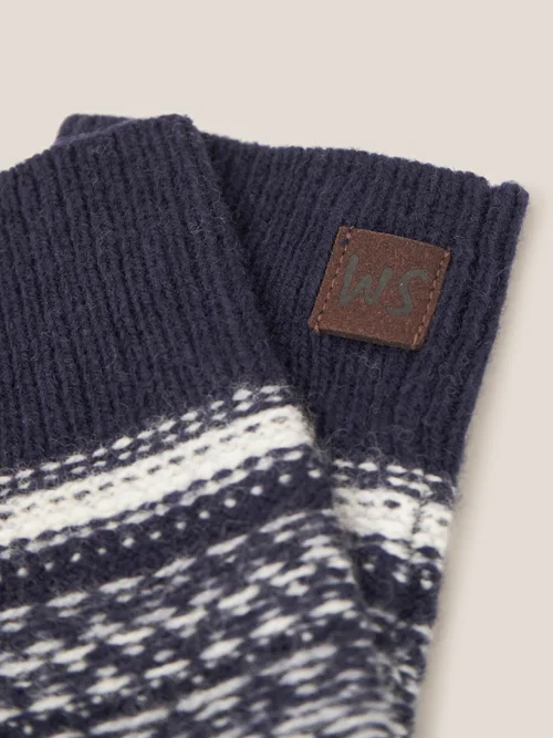 Gemusterte Handschuhe aus Lammwolle - Dunkel-Marineblau - Einheitsgröße Bild 2