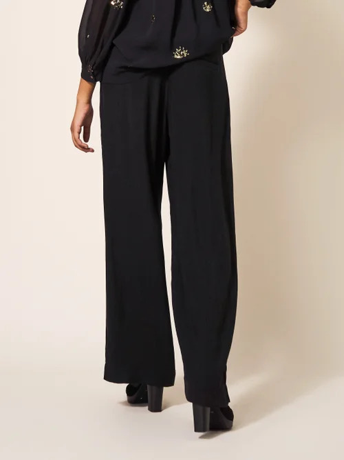 Lucinda Crepe-Hose mit weitem Bein - Pures Schwarz - 34 Bild 3