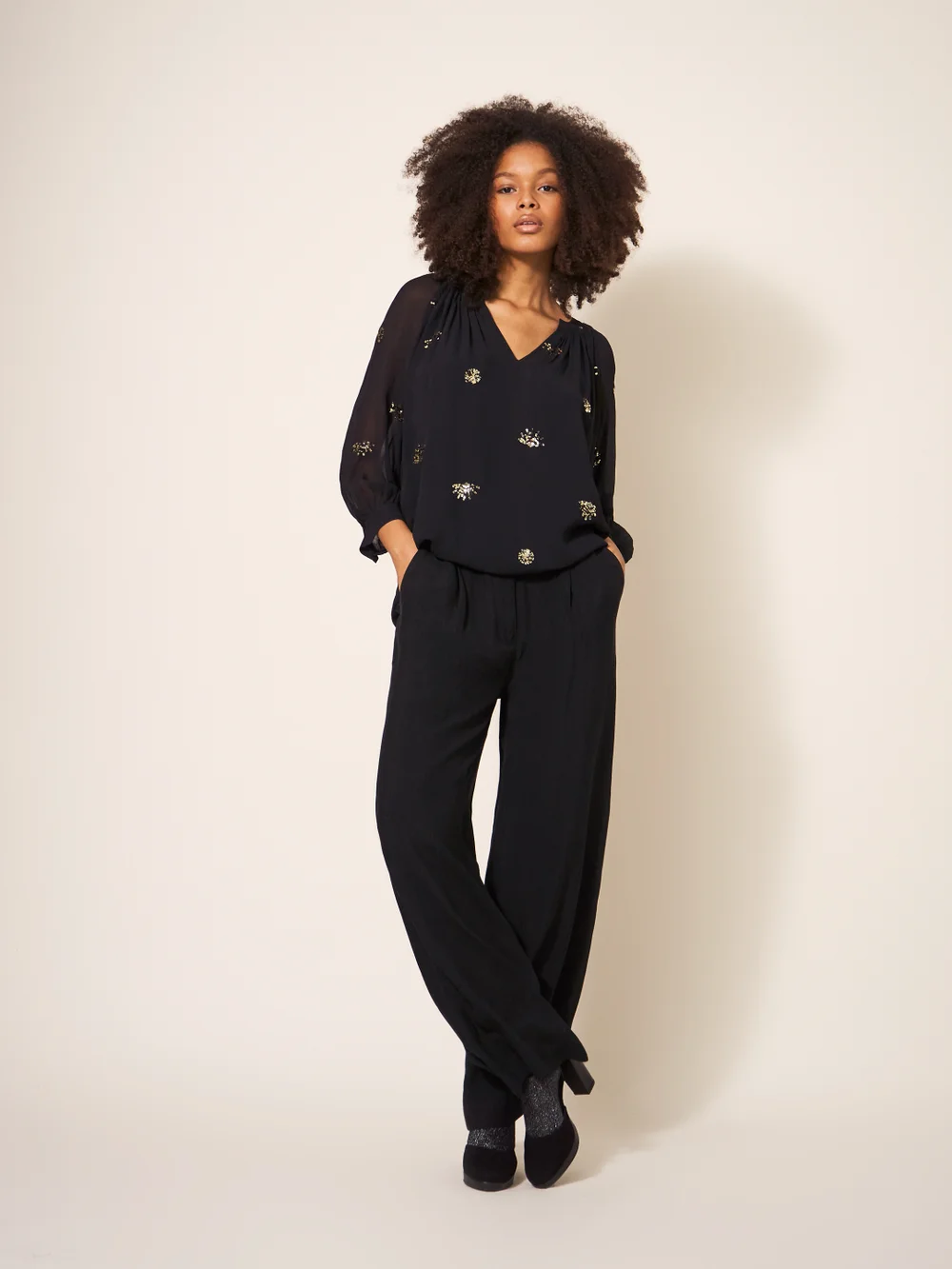 Lucinda Crepe-Hose mit weitem Bein - Pures Schwarz - 34 Bild 1