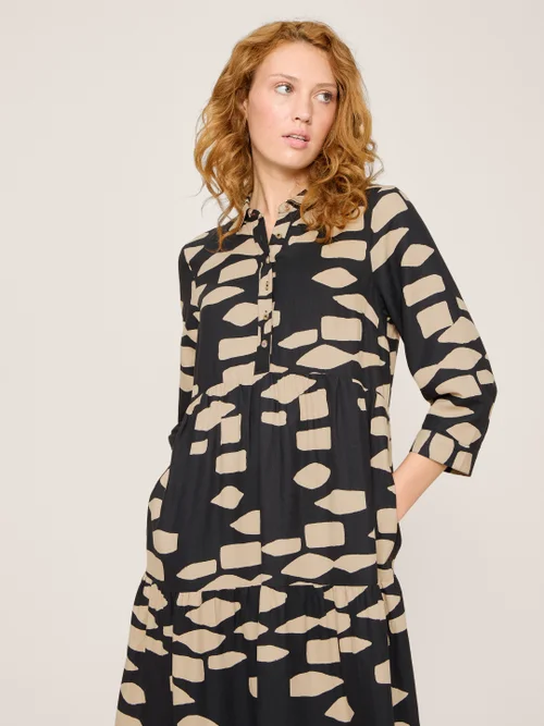 Maya Gestuftes Blusenkleid - Schwarzer Aufdruck - 38 Bild 2