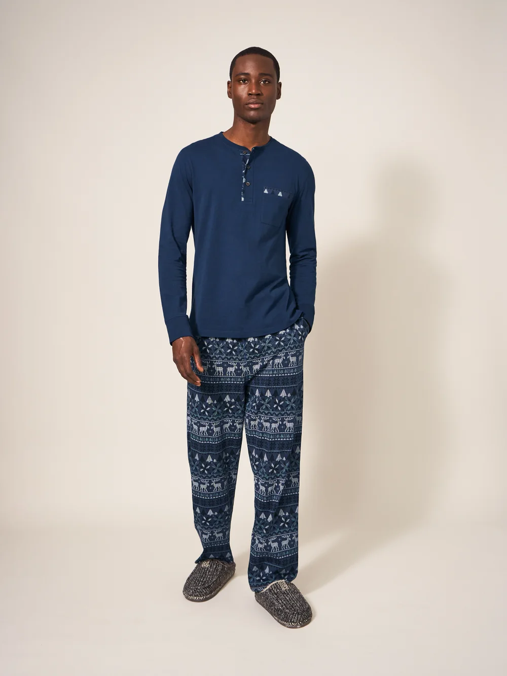 Originelles Pyjamatop mit Elchmuster - Marineblauer Aufdruck - L Bild 1