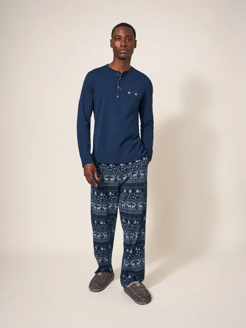 Originelles Pyjamatop mit Elchmuster - Marineblauer Aufdruck - L Bild 1